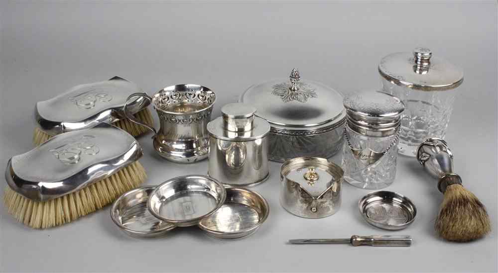 Appraisal: GROUP OF STERLING TOILETTE ARTICLES including a circular crystal dresser