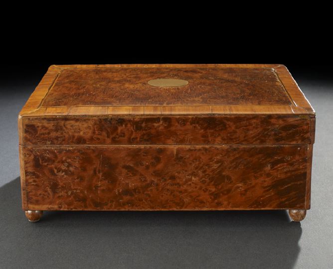 Appraisal: English Brass-Inlaid and Banded Burlwood Table Box third quarter th