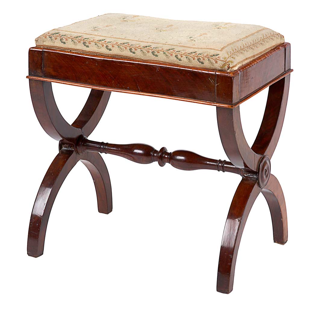 Appraisal: Charles X Mahogany Stool Circa The rectangular needlework drop-in seat