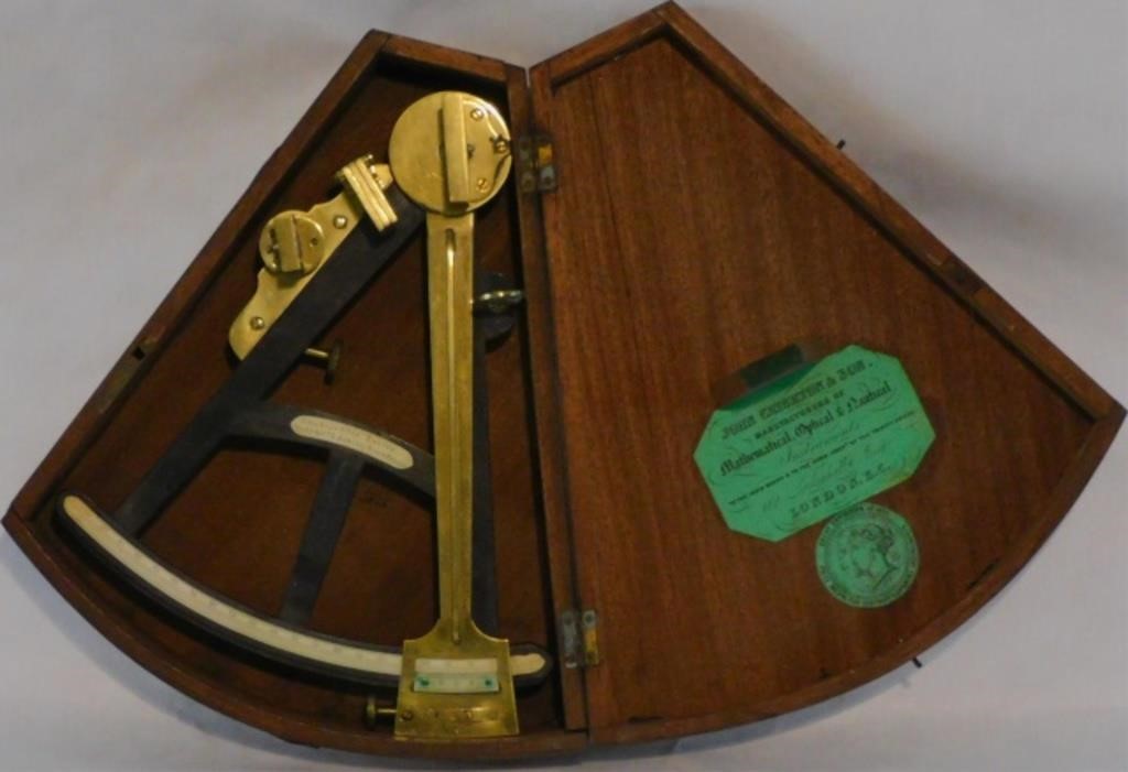 Appraisal: TH CENTURY BRASS AND EBONY OCTANT IN FITTEDcase Crichton Son