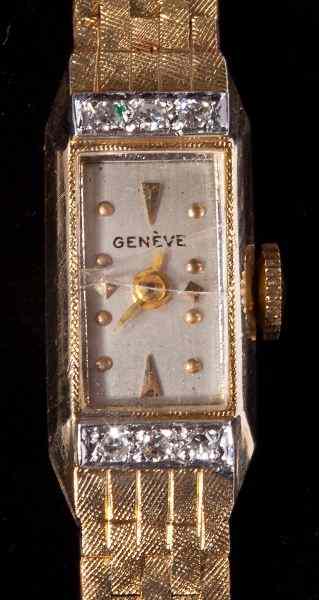 Appraisal: Lady's Gold and Diamond Wristwatch GeneveSwiss movement with manual wind