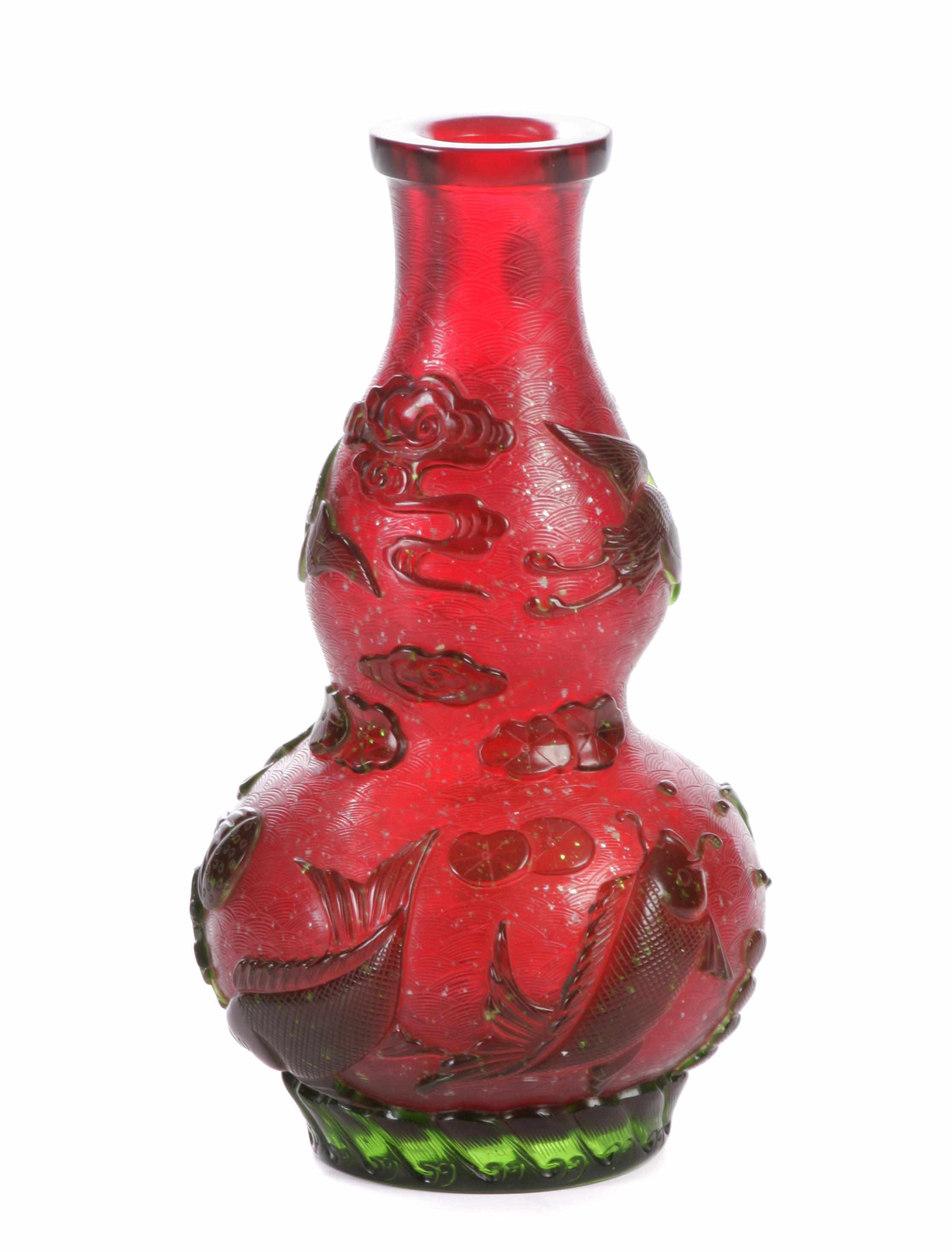 Appraisal: A red Peking glass vase height in diameter in