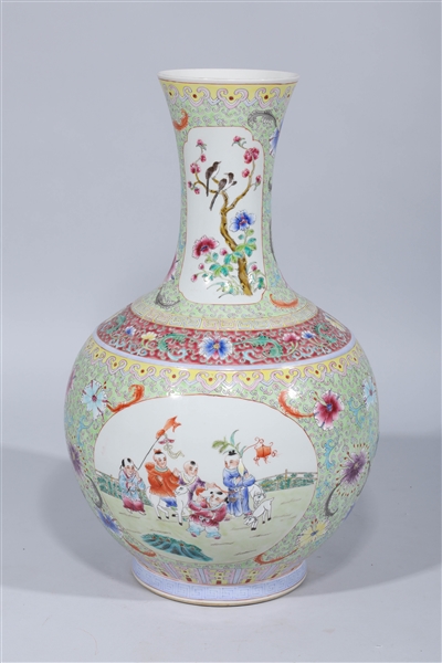 Appraisal: Large Chinese porcelain famille rose and famille verte bottle vase