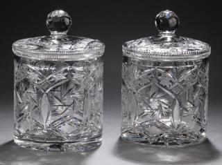 Appraisal: Cut crystal pinwheel pattern biscuit jars h Pair of cut