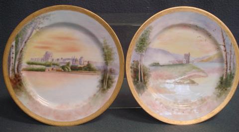 Appraisal: HP Haviland Limoges scenic plates gilt rims d Estimate -