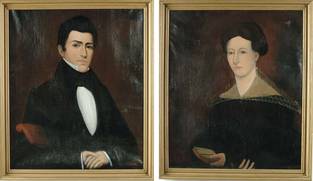 Appraisal: UNSIGNED American Mid- th Century PAIR OF ANCESTRAL PORTRAITS Oil