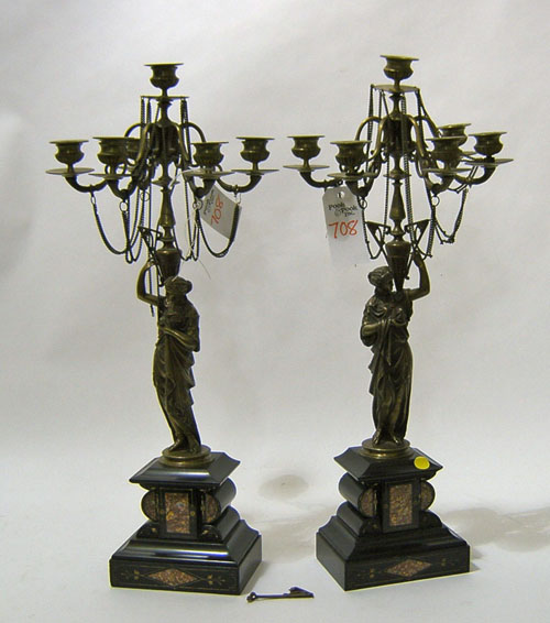 Appraisal: Pair of Victorian bronze cup candelabra with marble bases h