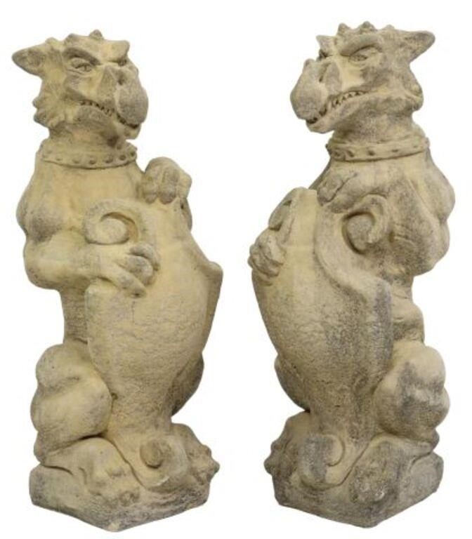 Appraisal: pair Cast stone garden statuary Paragon Griffins late th c