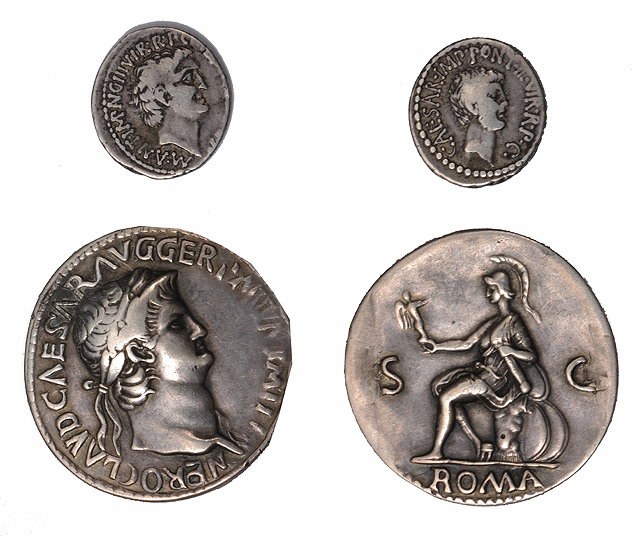 Appraisal: VICTORIAN COPIES Nero Sestertivs in silver and Denarius of Mark