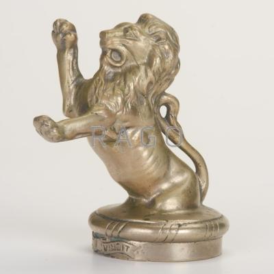 Appraisal: FIGURAL BRONZE RADIATOR CAP Silvered lion rampant Aura Vineit early