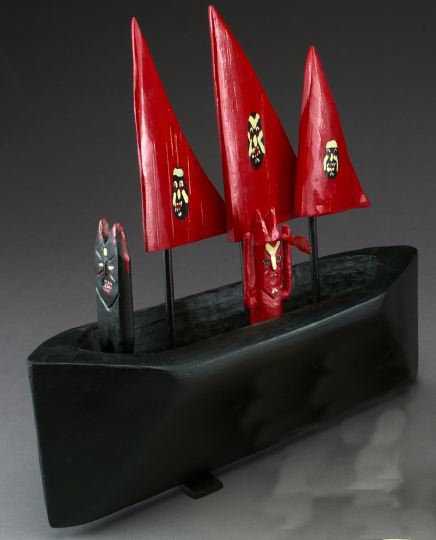 Appraisal: Jr Lewis American Tenessee Contemporary Devil Boat painted wooden sculpture