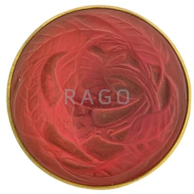 Appraisal: LALIQUE Brooch Cabochon Feuilles France Red foil-backed glass gilt metal