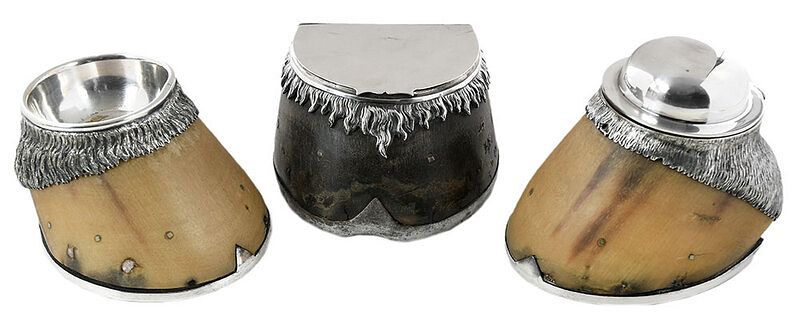 Appraisal: Three Hoof Boxes with Silver Mounts including one inkwell with