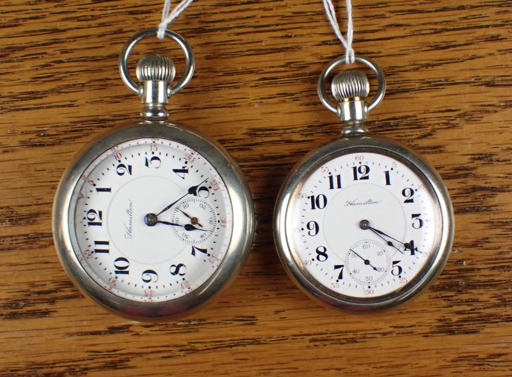 Appraisal: TWO HAMILTON CRYSTAL BACK POCKET WATCHES model grade size s