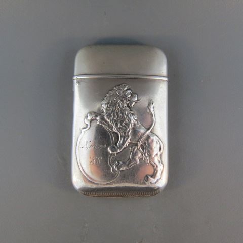 Appraisal: Sterling Silver Match Safe rearing lion shield engraved Xmas x