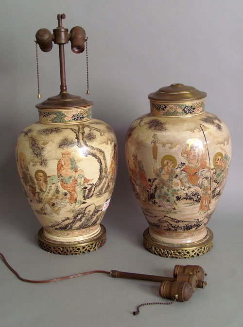 Appraisal: Pair of large Satsuma table lamps late th c h