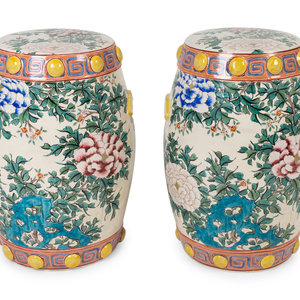 Appraisal: A Pair of Enameled Porcelain Garden Seats th Century Height