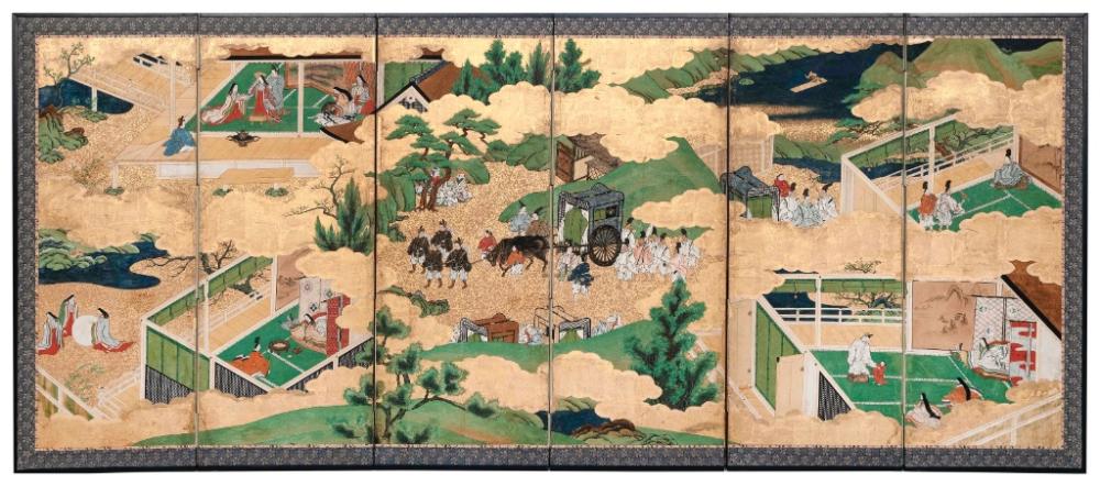 Appraisal: JAPANESE SIX-PANEL SCREEN TH CENTURY HEIGHT LENGTH JAPANESE SIX-PANEL SCREEN