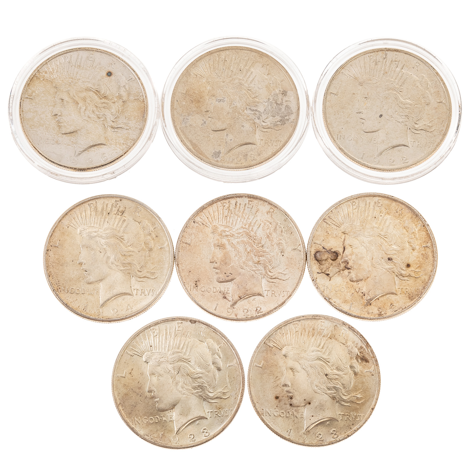 Appraisal: SEVEN MINT STATE PEACE DOLLARS Two MS MS MS MS