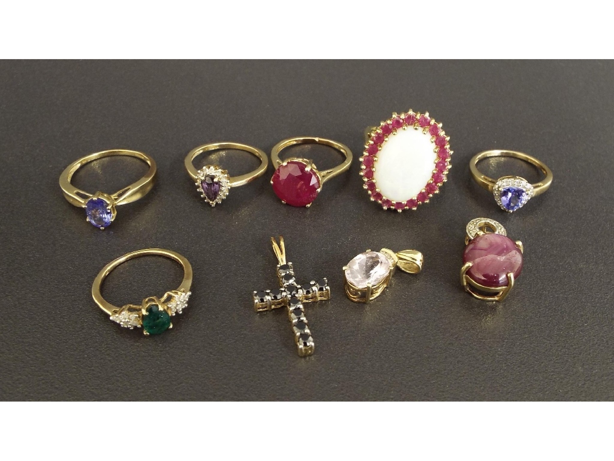 Appraisal: Six assorted gold stone set dress rings together with three