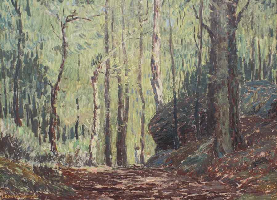 Appraisal: OCHTMAN Leonard American - Figures Traveling Along a Wooded Path