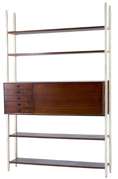 Appraisal: STYLE OF HERMAN MILLER Shelving unit with five drawers and