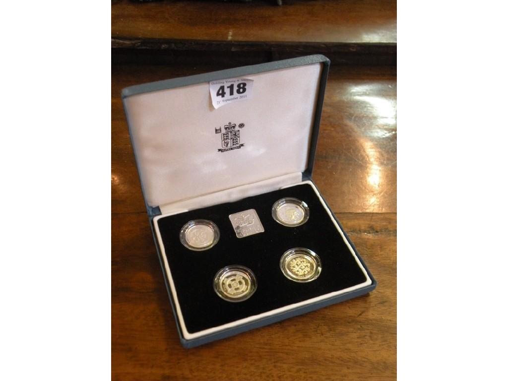 Appraisal: A cased set of four silver one pound coins -