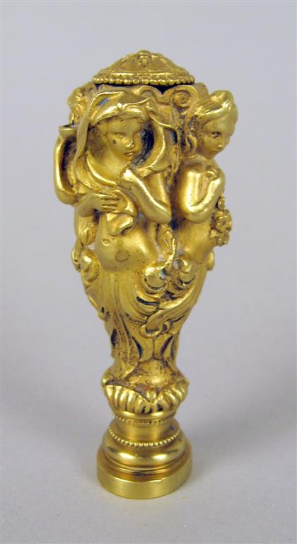 Appraisal: Continental gilt bronze seal The handle cast with female terms