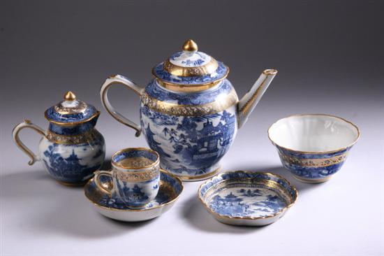 Appraisal: CHINESE BLUE AND WHITE WITH GILT PORCELAIN TEA SERVICE th