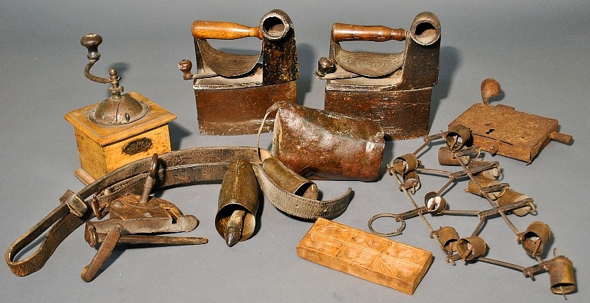 Appraisal: - Misc grouping to incl early cast iron irons with