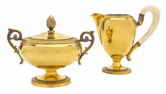 Appraisal: A Continental Gilt Silver Creamer and Sugar Set marked the