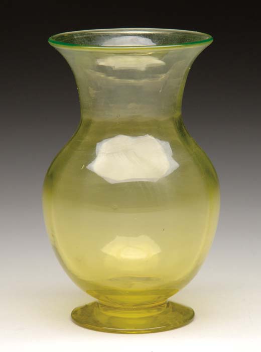 Appraisal: STEUBEN VASE Bristol yellow glass with slight vertical ribbing flaring