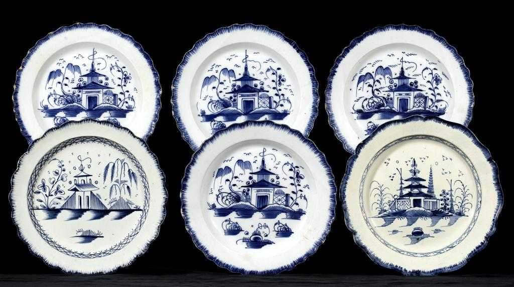 Appraisal: TWO AND A SET OF FOUR PEARLWARE PLATES YORKSHIRE ATTRIBUTED