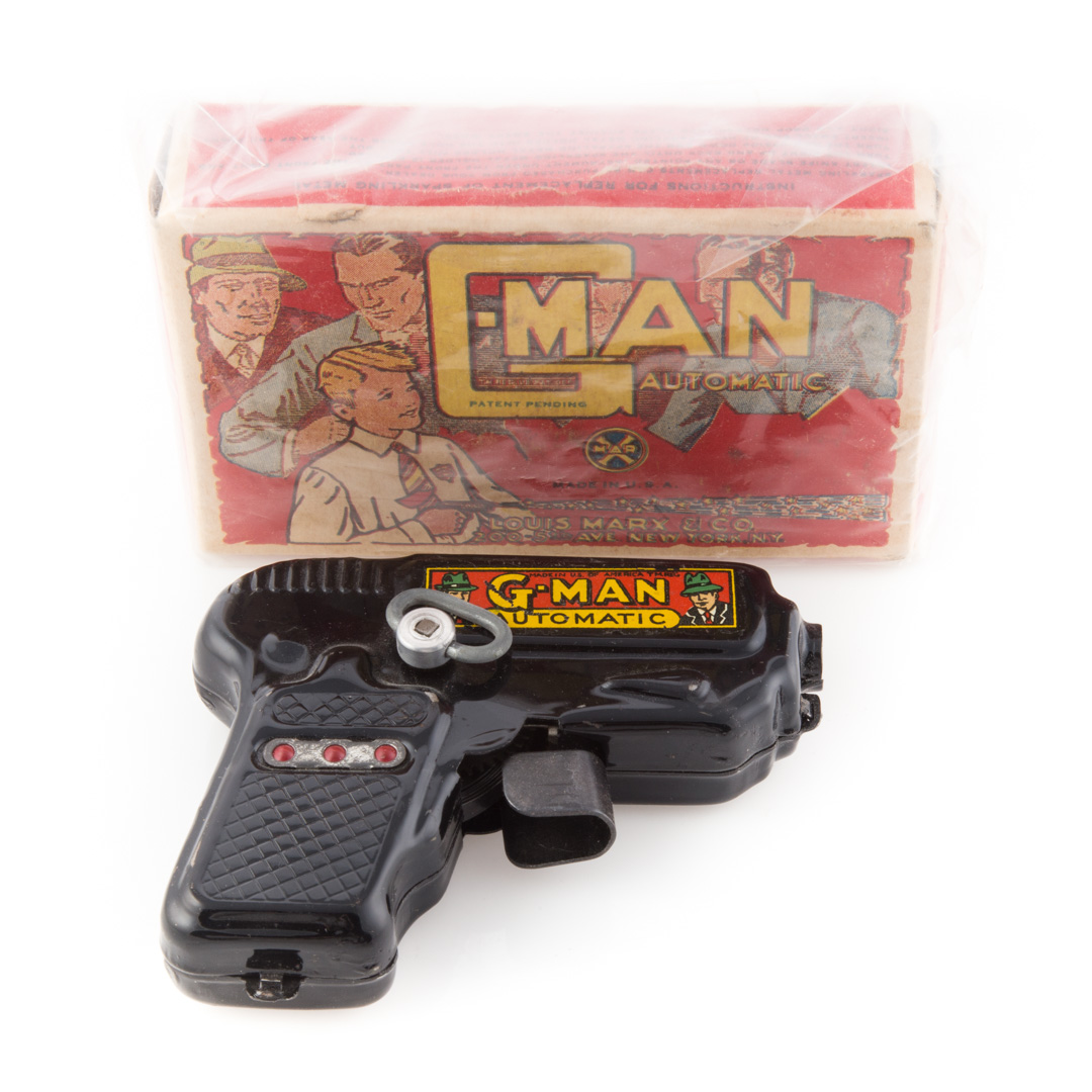 Appraisal: Marx G-Man automatic gun tin in with box Condition Very