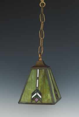 Appraisal: A Prairie Wheat Glass Hanging Lamp Stamped Handel Mottled green