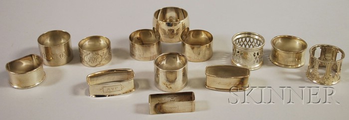 Appraisal: Approximately Thirteen British and American Sterling Silver Napkin Rings one