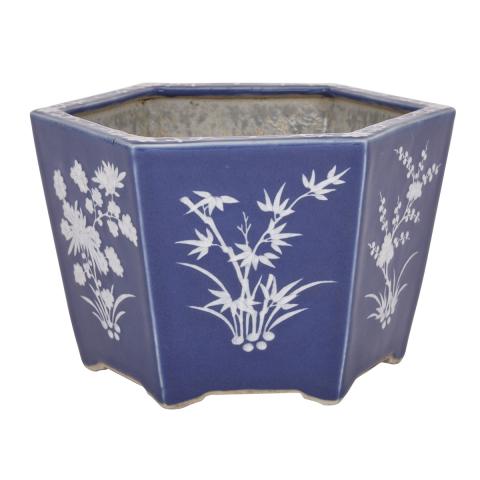 Appraisal: A Chinese Blue-Ground and White- Slip Decorated Planter Republic Period