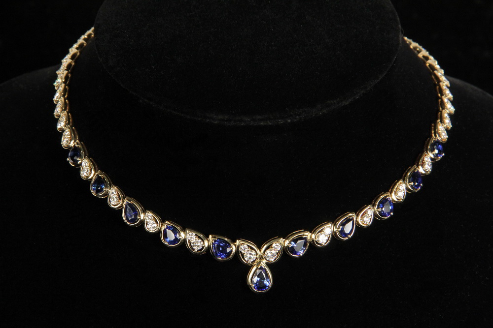 Appraisal: NECKLACE - Lady's K Yellow Gold Sapphire and Diamond Necklace