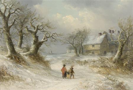 Appraisal: THOMAS SMYTHE - FAGGOT GATHERERS IN A SNOW COVERED LANDSCAPE