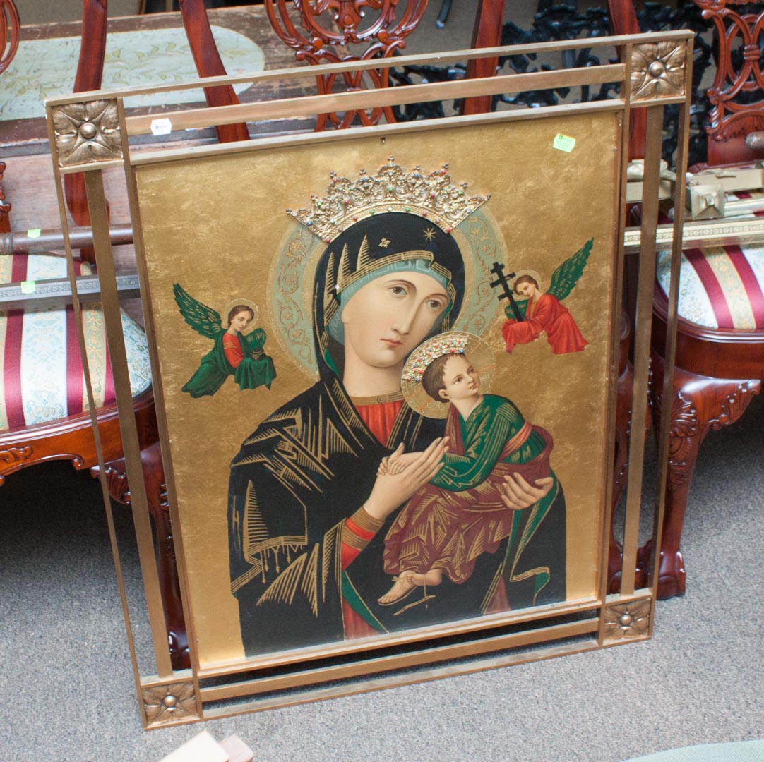 Appraisal: Four religious staffs framed icon