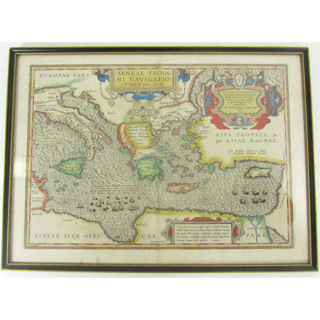 Appraisal: Ortelius Abraham Aeneae Troiani Navigato Antwerp Etched and hand-coloured map