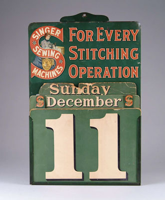 Appraisal: SINGER SEWING MACHINE PERPETUAL CALENDAR Lithographed tin sign with holders