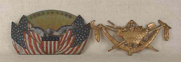 Appraisal: Painted tin patriotic plaque ca x together with a composition