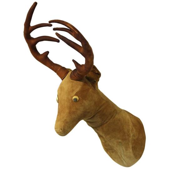 Appraisal: WHIMSICAL LEATHER UPHOLSTERED DEER HEAD Whimsical faux taxidermy leather upholstered