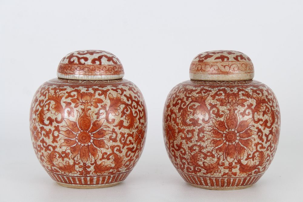 Appraisal: Chinese Porcelain Crackleware Ginger Jars Chinese Porcelain Crackleware Ginger Jars