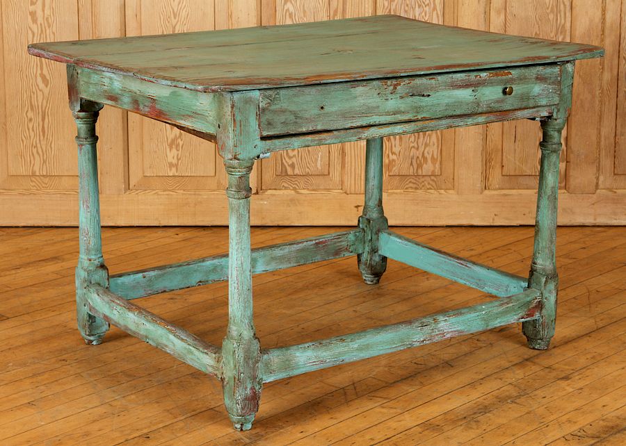 Appraisal: LATE TH C FRENCH PAINTED WALNUT SIDE TABLE A nineteenth