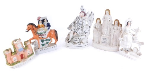 Appraisal: Five late thC Staffordshire and bisque flat back figures comprising