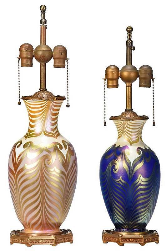 Appraisal: Two Art Glass Lamps Possibly Durand or Quezal American th