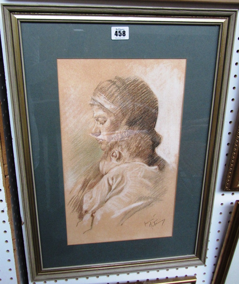 Appraisal: Franco Matania - Mother and child chalks signed cm x