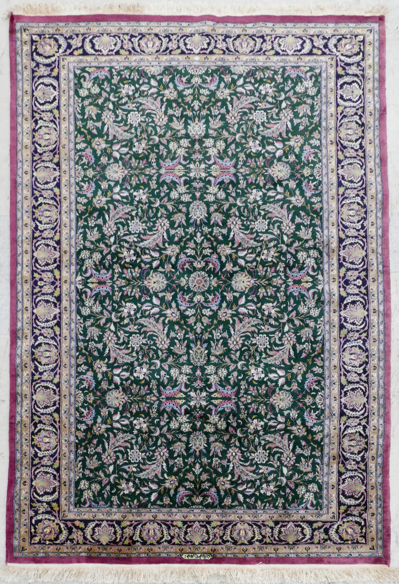 Appraisal: Fine Persian Silk Inlaid Oriental Rug 'x ' '' Green